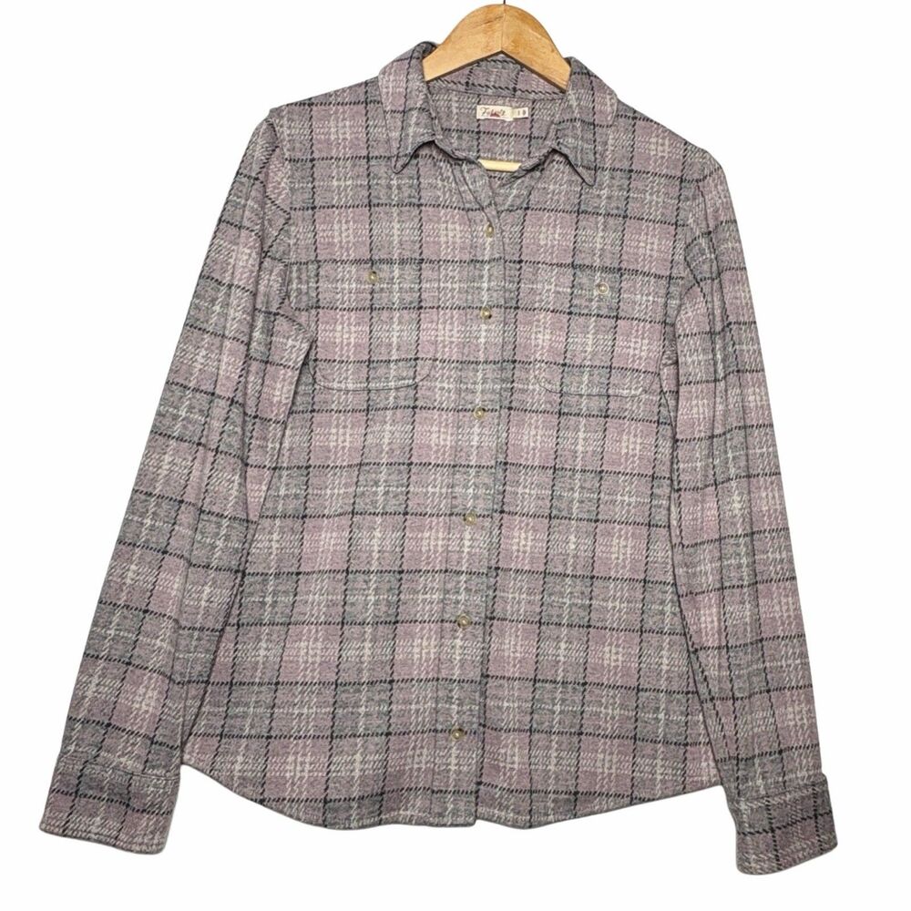 Faherty Legend Shirt Women’s Medium Pink Gray Plaid Flannel Soft Stretch Pockets